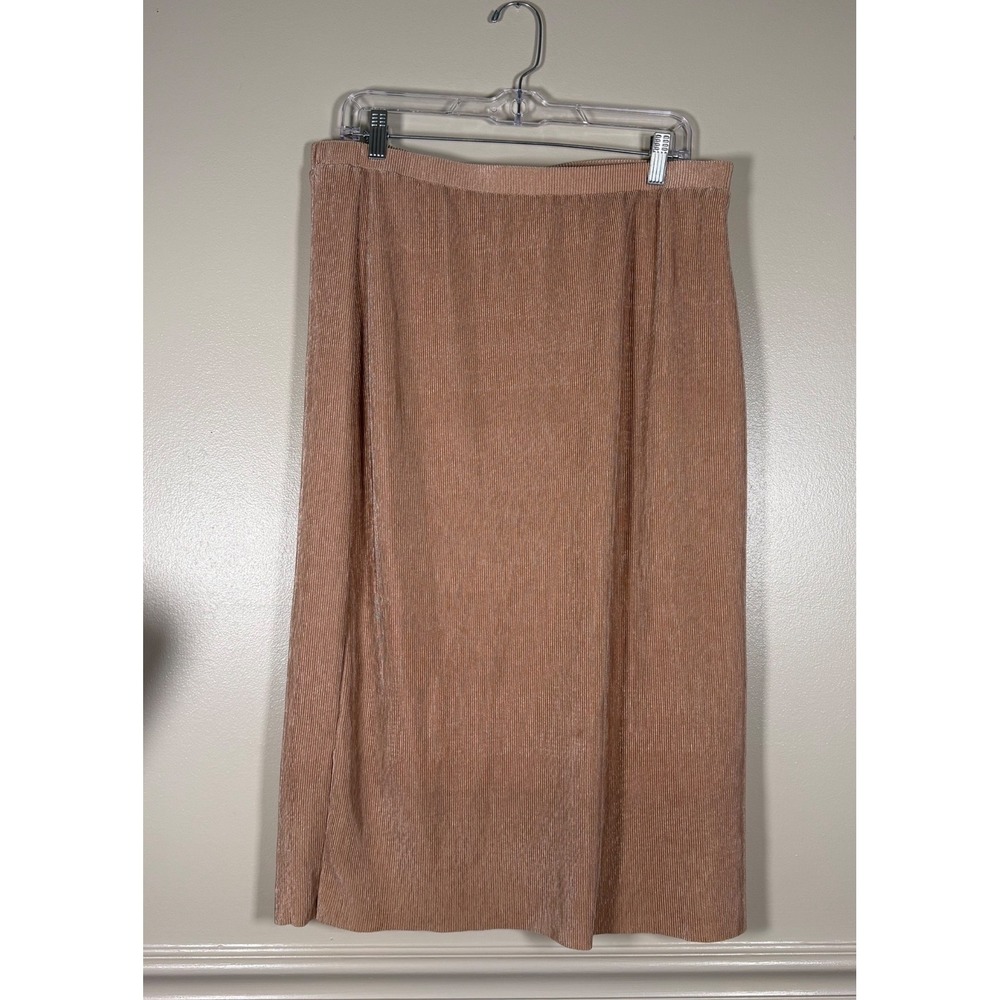 Skies Are Blue Midi Skirt Women XL Rose Gold Good Pleated Metallic